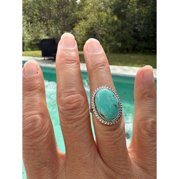Artisan lg Kingman Turquoise Sterling Silver Statement Ring Southwest sz 7 gift - Picture 2 of 7